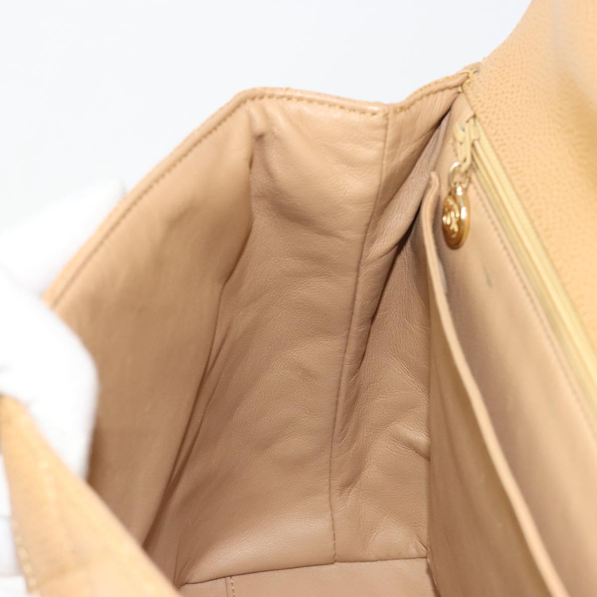 CHANEL Matelasse Hand Bag Caviar Skin Beige Gold CC Auth 186257V