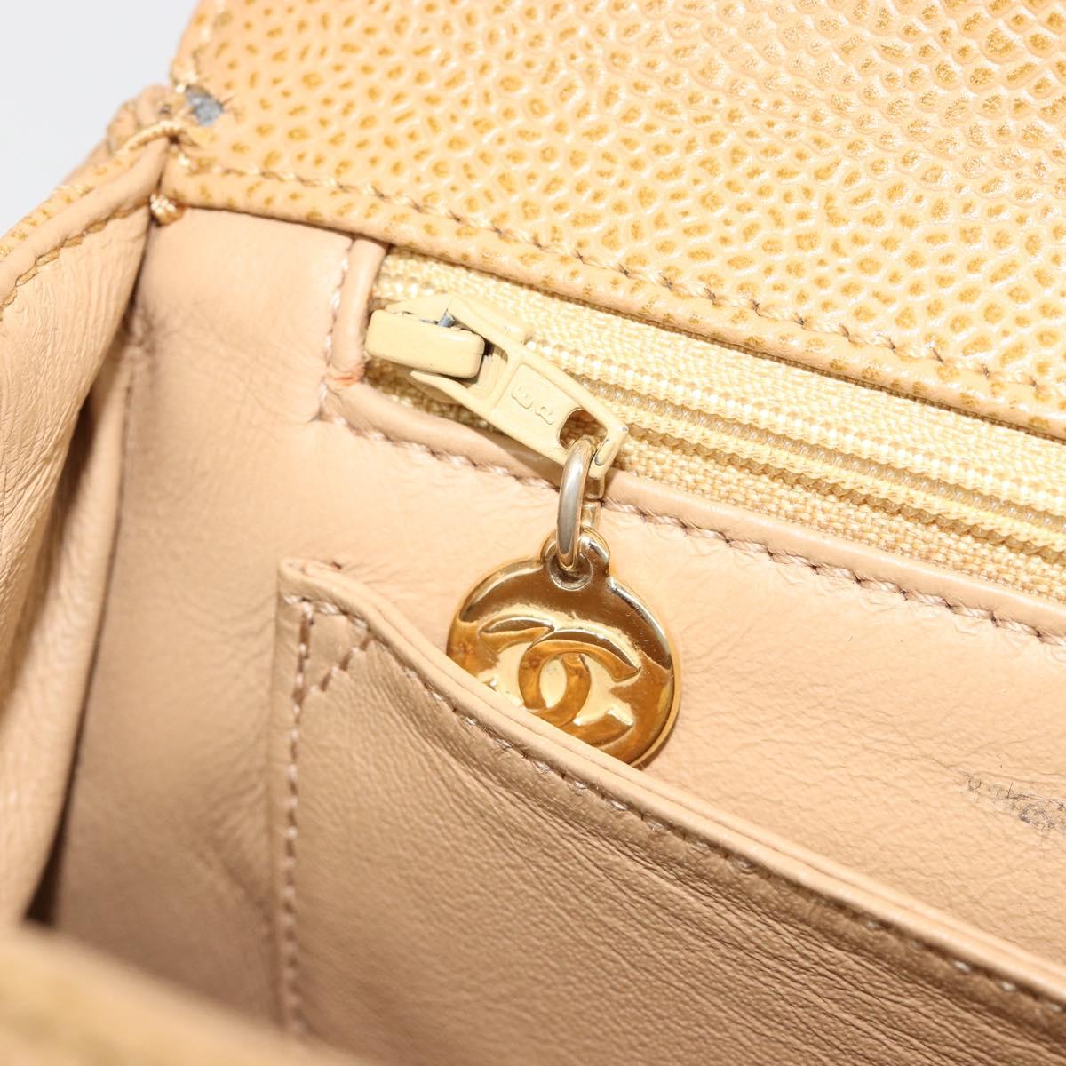 CHANEL Matelasse Hand Bag Caviar Skin Beige Gold CC Auth 186257V