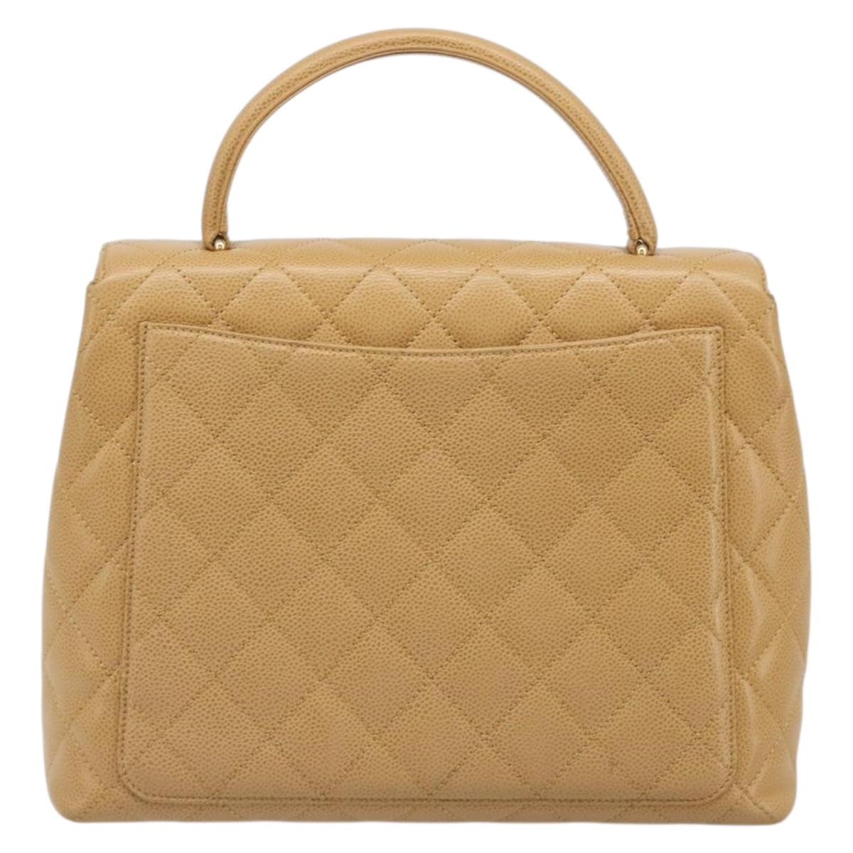 CHANEL Matelasse Hand Bag Caviar Skin Beige Gold CC Auth 186257V