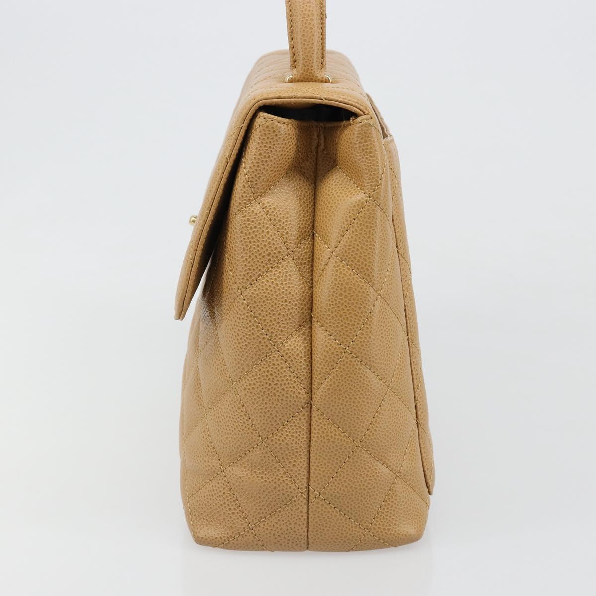 CHANEL Matelasse Hand Bag Caviar Skin Beige Gold CC Auth 186257V
