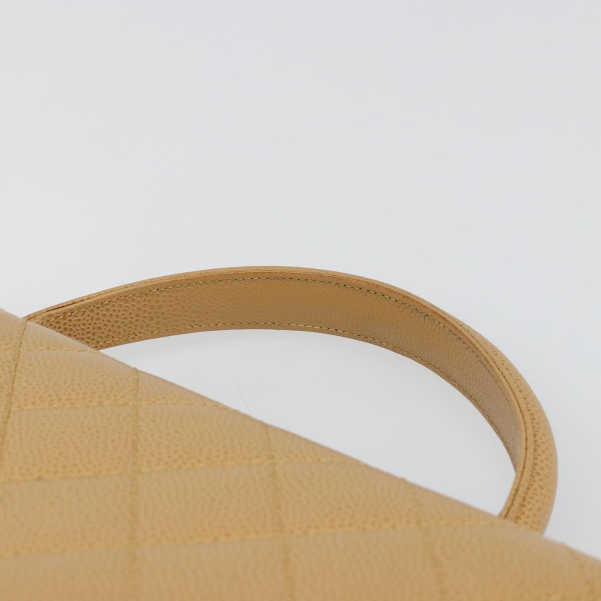 CHANEL Matelasse Hand Bag Caviar Skin Beige Gold CC Auth 186257V
