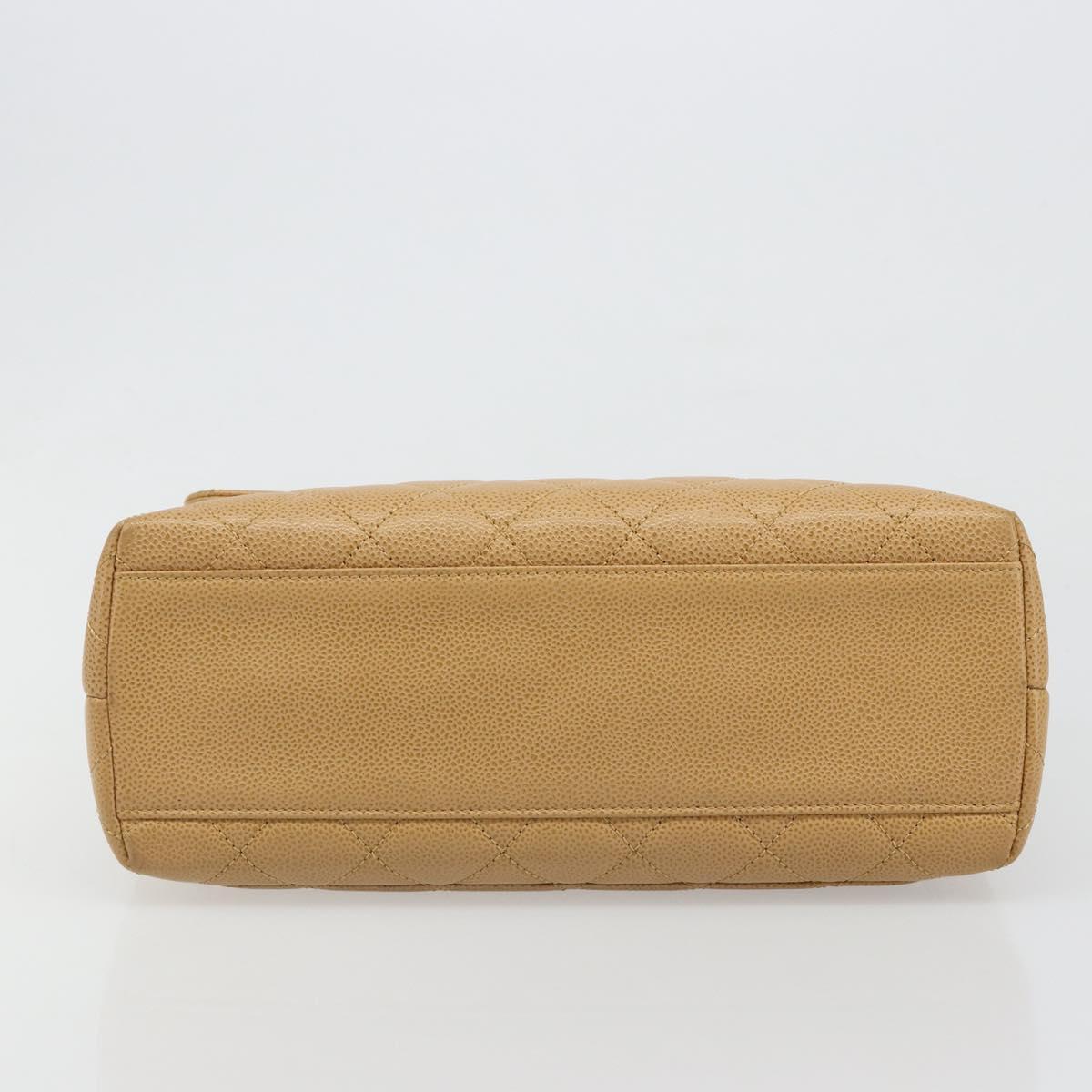 CHANEL Matelasse Hand Bag Caviar Skin Beige Gold CC Auth 186257V