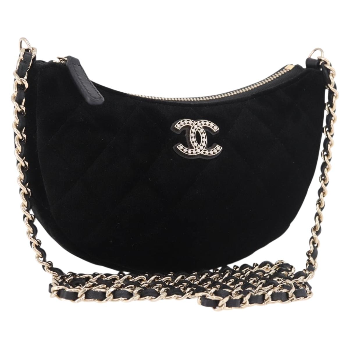 CHANEL Matelasse Chain Shoulder Bag Velor Black Gold CC Auth 186258SM