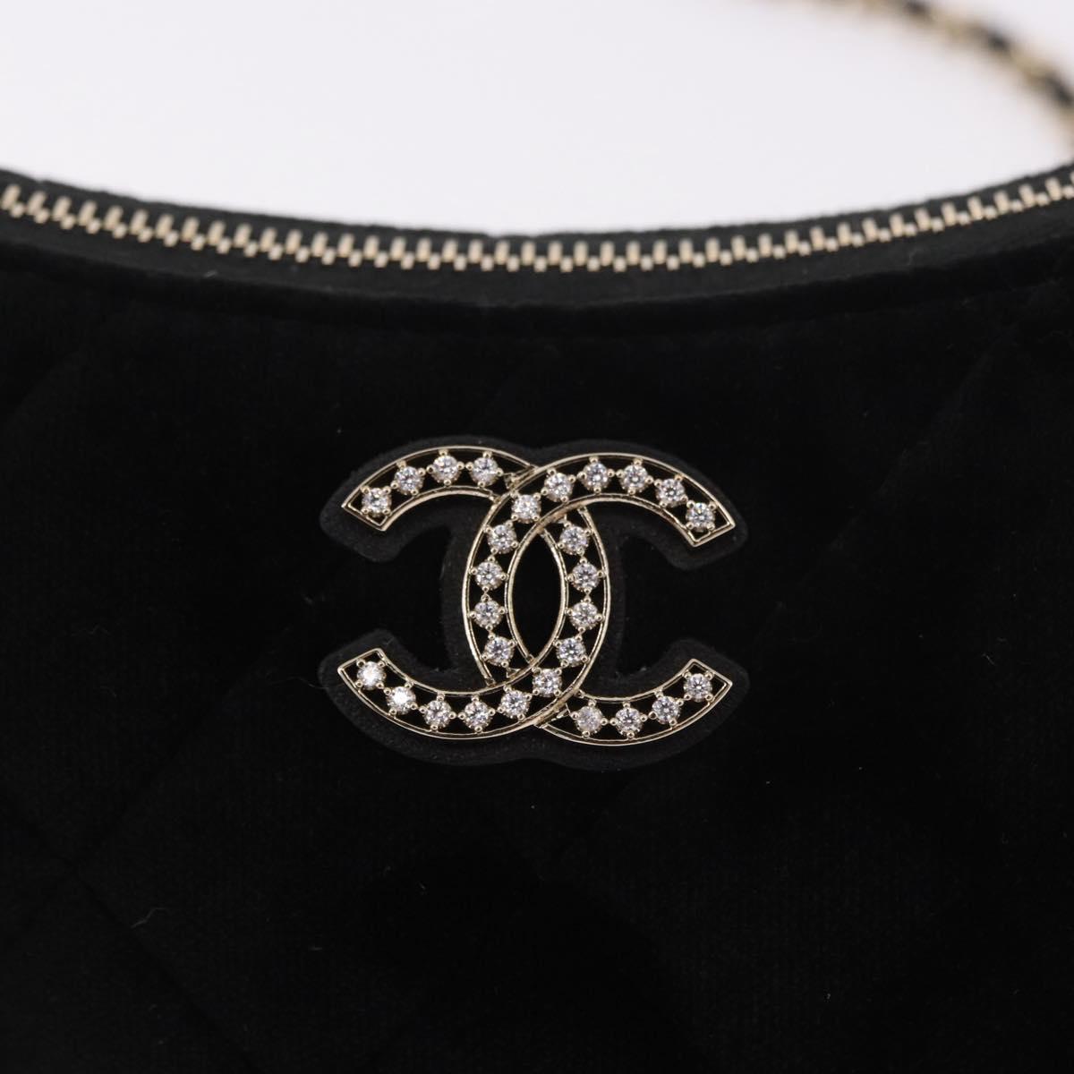 CHANEL Matelasse Chain Shoulder Bag Velor Black Gold CC Auth 186258SM