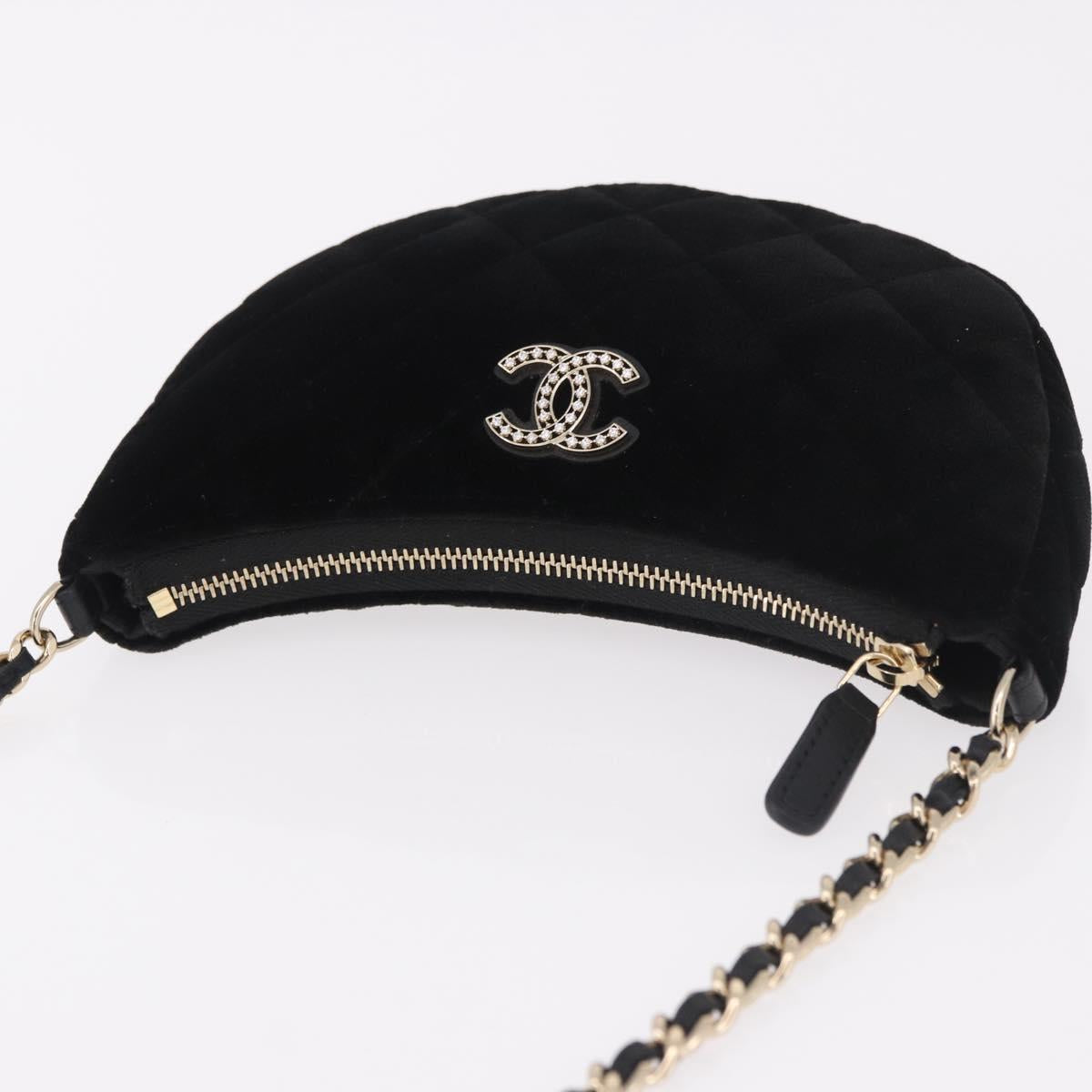 CHANEL Matelasse Chain Shoulder Bag Velor Black Gold CC Auth 186258SM