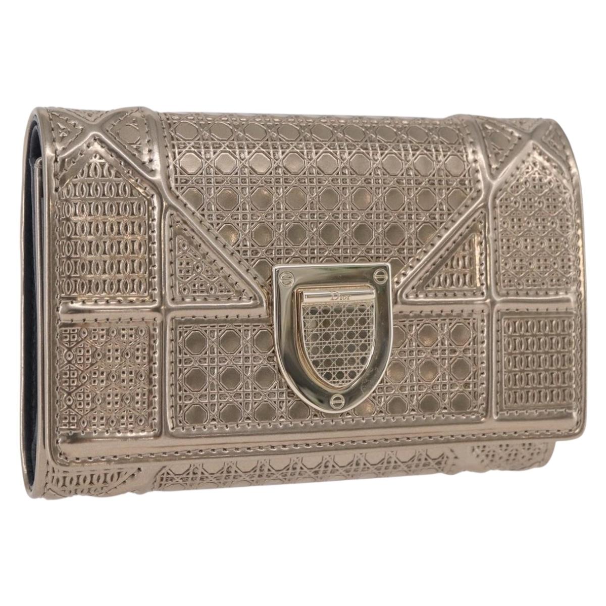 Christian Dior Diorama Wallet Leather Champagne Gold Auth 186259M
