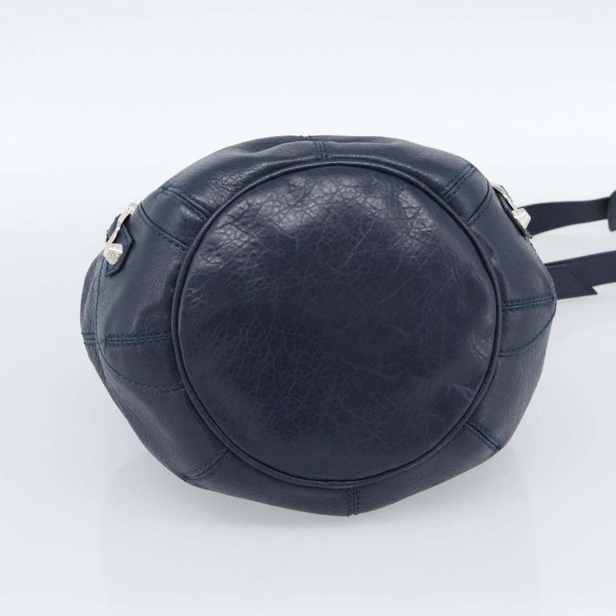 BALENCIAGA Giant Mini Pom Pom Hand Bag Leather 2way Navy Silver Auth 186261SM