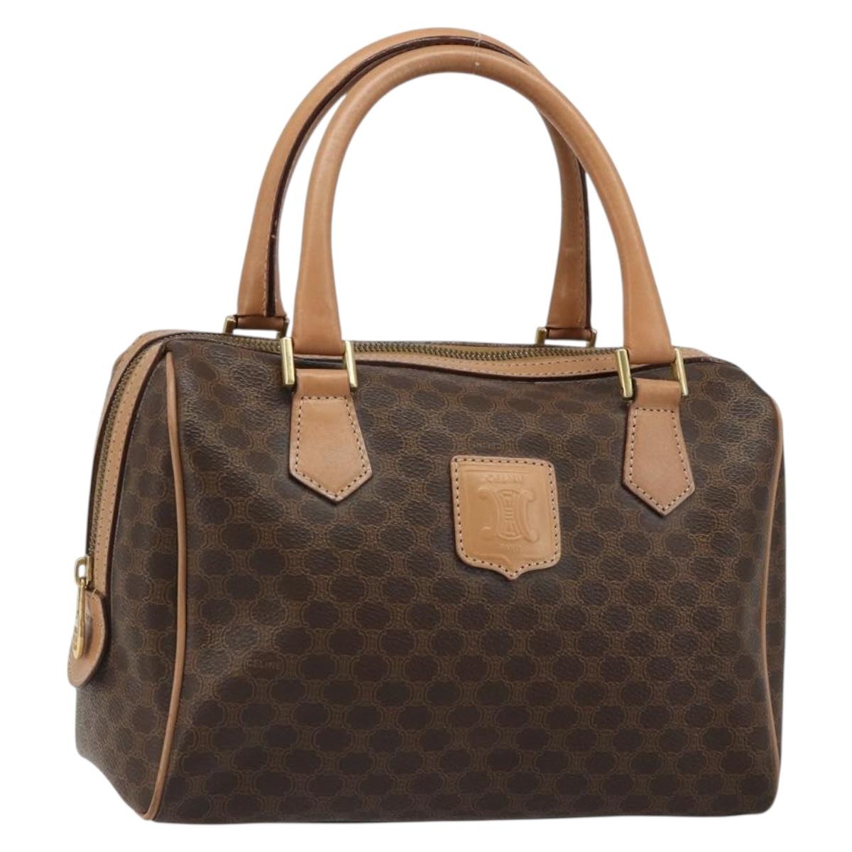 CELINE Macadam Canvas Boston Bag PVC Leather Brown Gold Auth 186262A