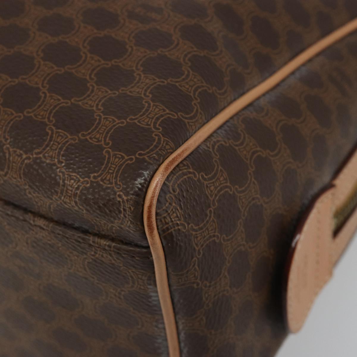 CELINE Macadam Canvas Boston Bag PVC Leather Brown Gold Auth 186262A