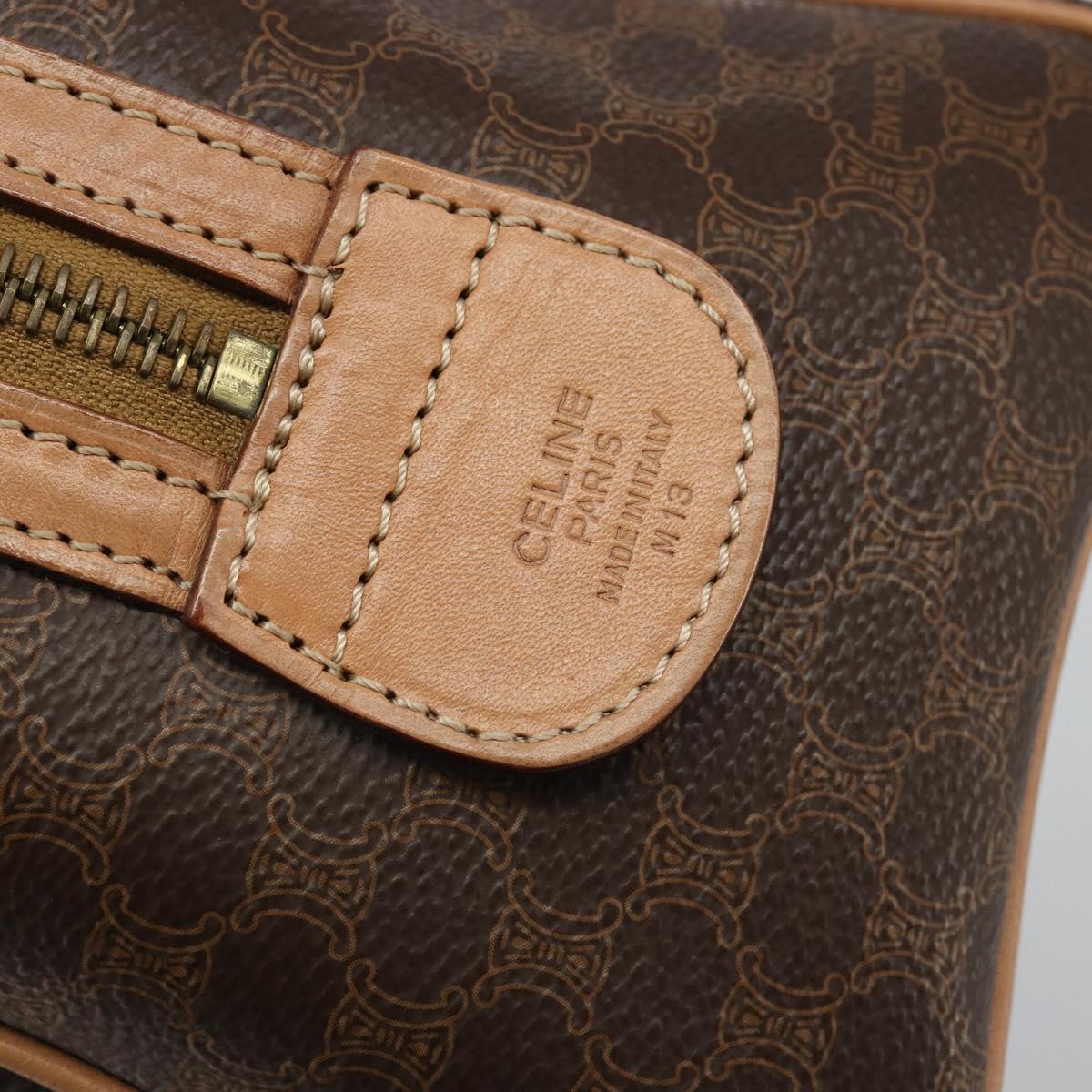 CELINE Macadam Canvas Boston Bag PVC Leather Brown Gold Auth 186262A