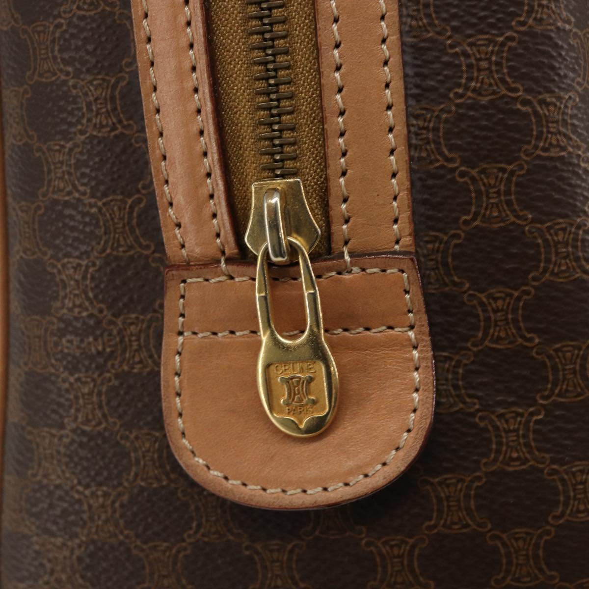 CELINE Macadam Canvas Boston Bag PVC Leather Brown Gold Auth 186262A