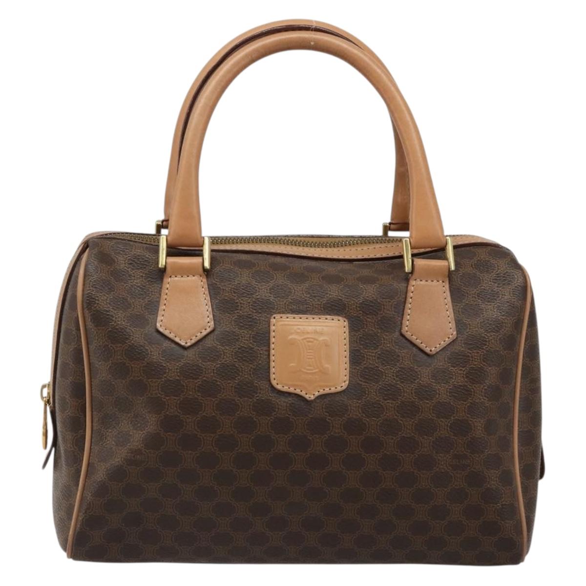 CELINE Macadam Canvas Boston Bag PVC Leather Brown Gold Auth 186262A