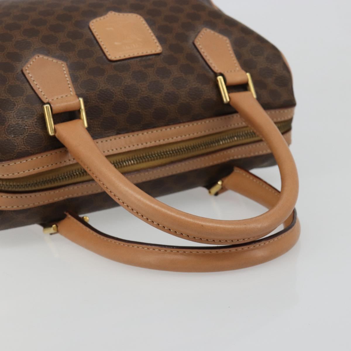 CELINE Macadam Canvas Boston Bag PVC Leather Brown Gold Auth 186262A