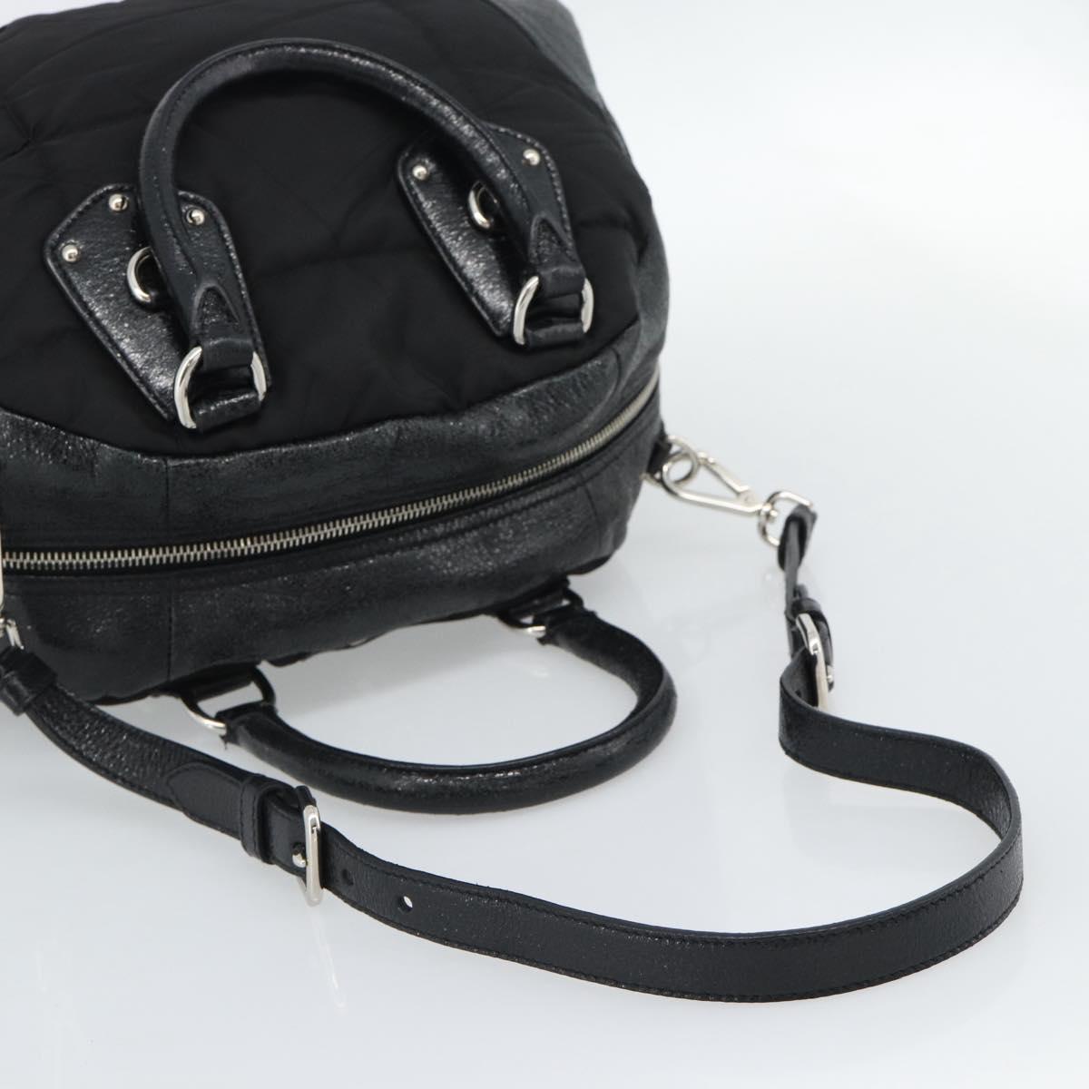 PRADA Hand Bag Leather 2way Black Silver Auth 186264A