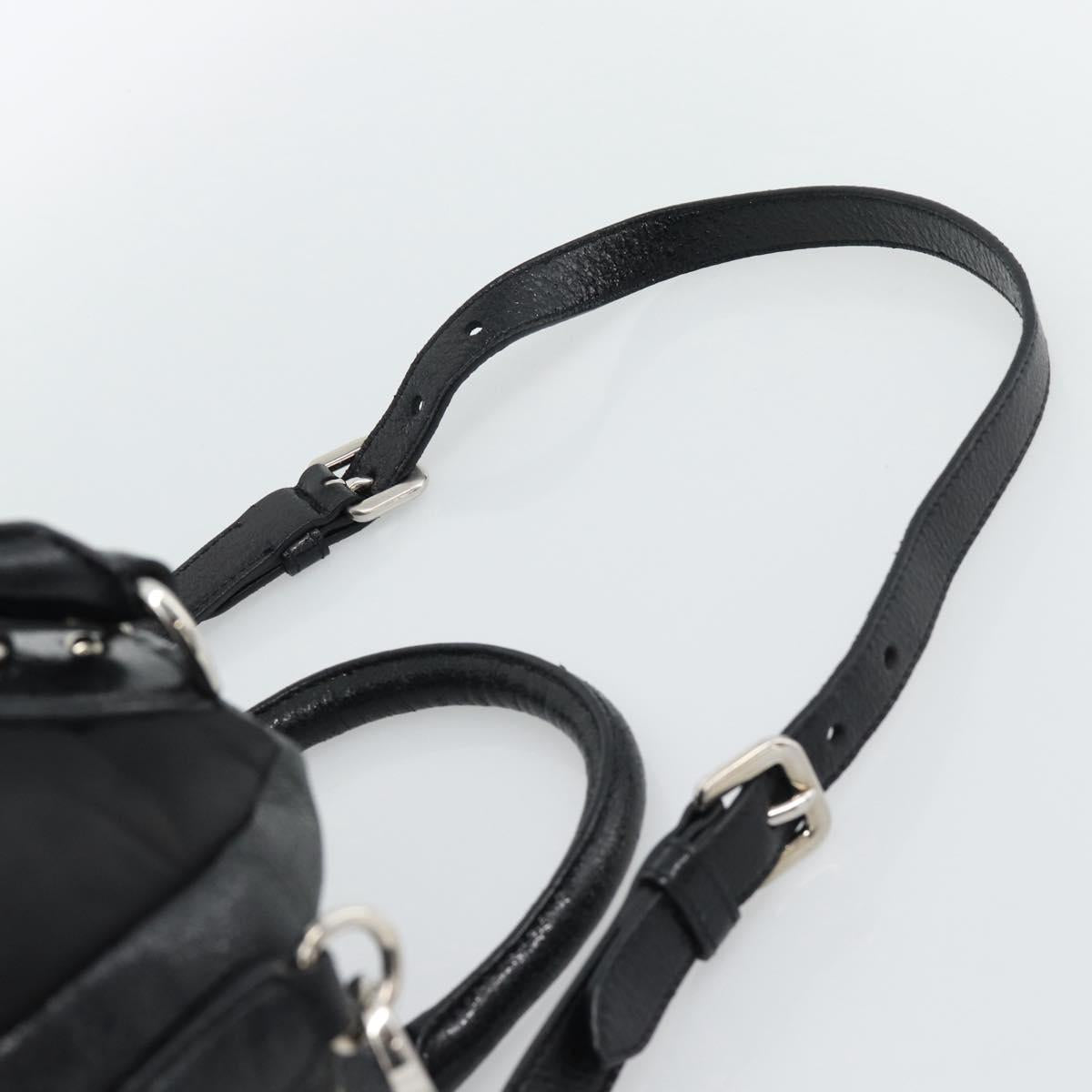 PRADA Hand Bag Leather 2way Black Silver Auth 186264A