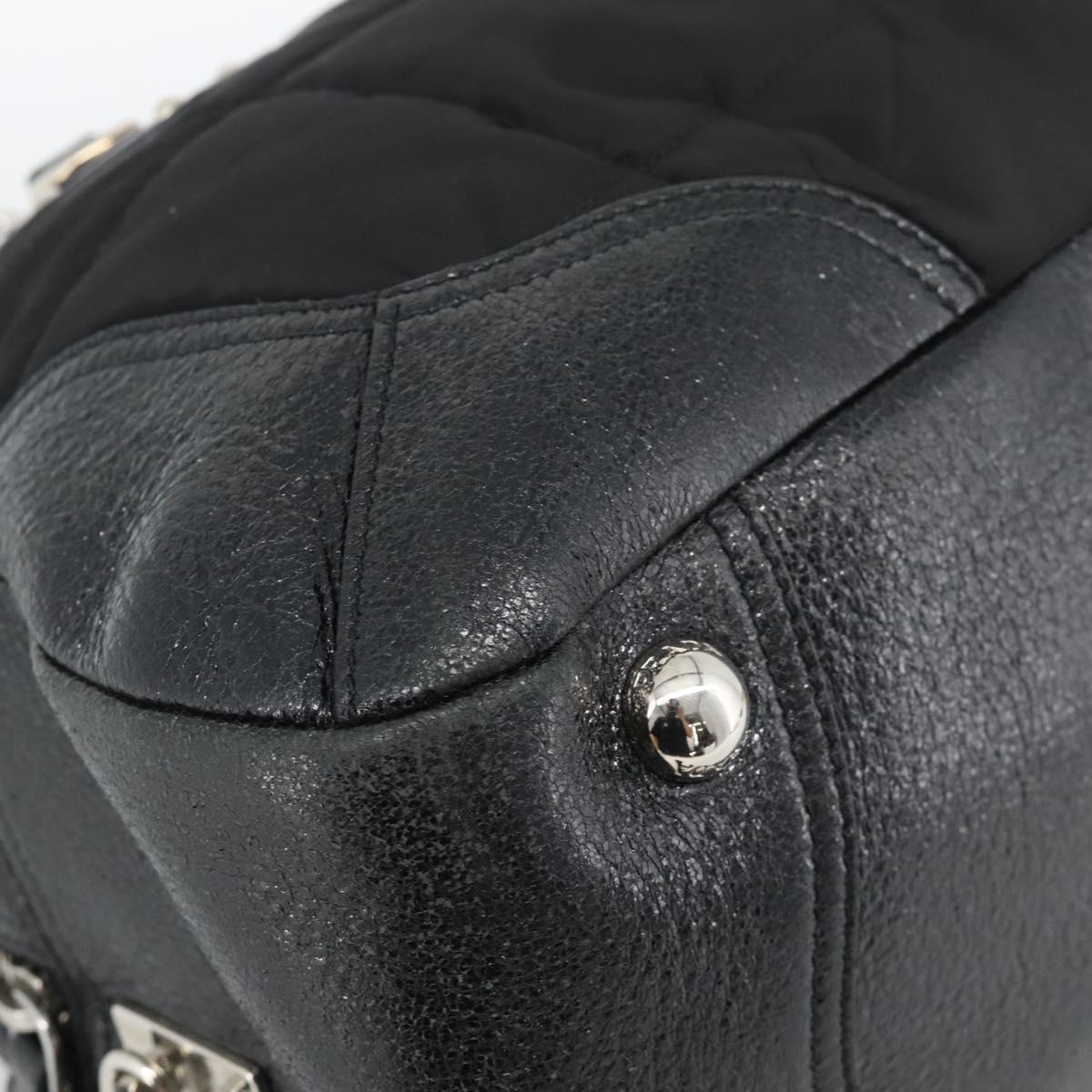 PRADA Hand Bag Leather 2way Black Silver Auth 186264A