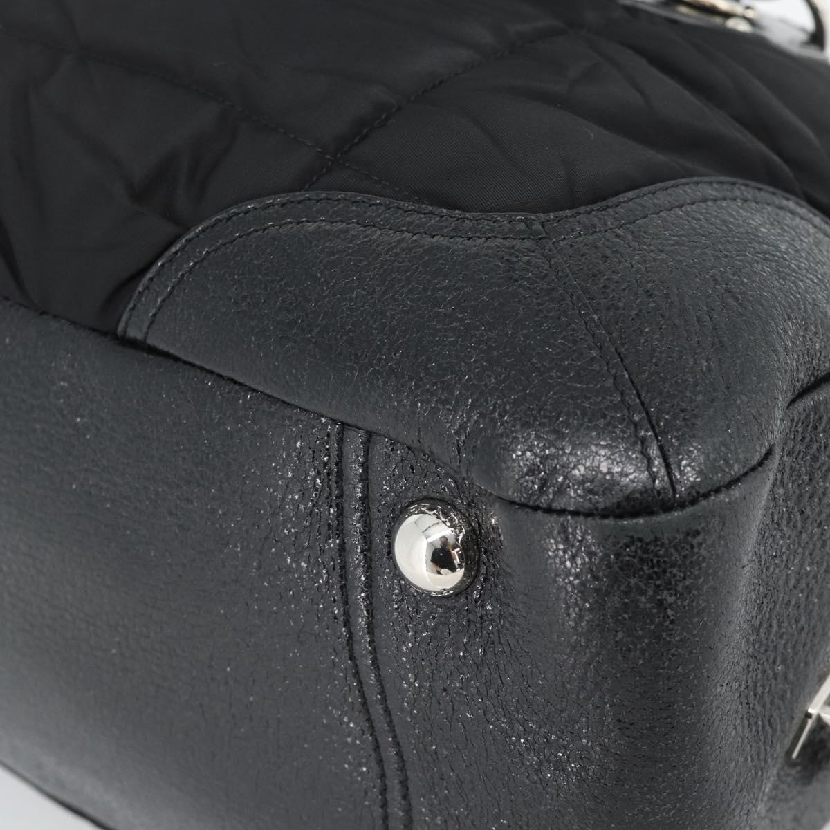 PRADA Hand Bag Leather 2way Black Silver Auth 186264A
