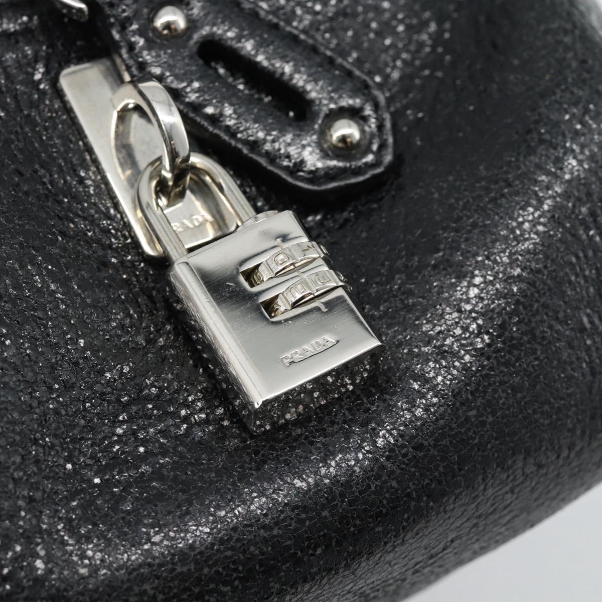 PRADA Hand Bag Leather 2way Black Silver Auth 186264A