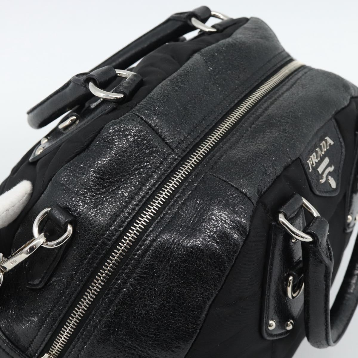 PRADA Hand Bag Leather 2way Black Silver Auth 186264A