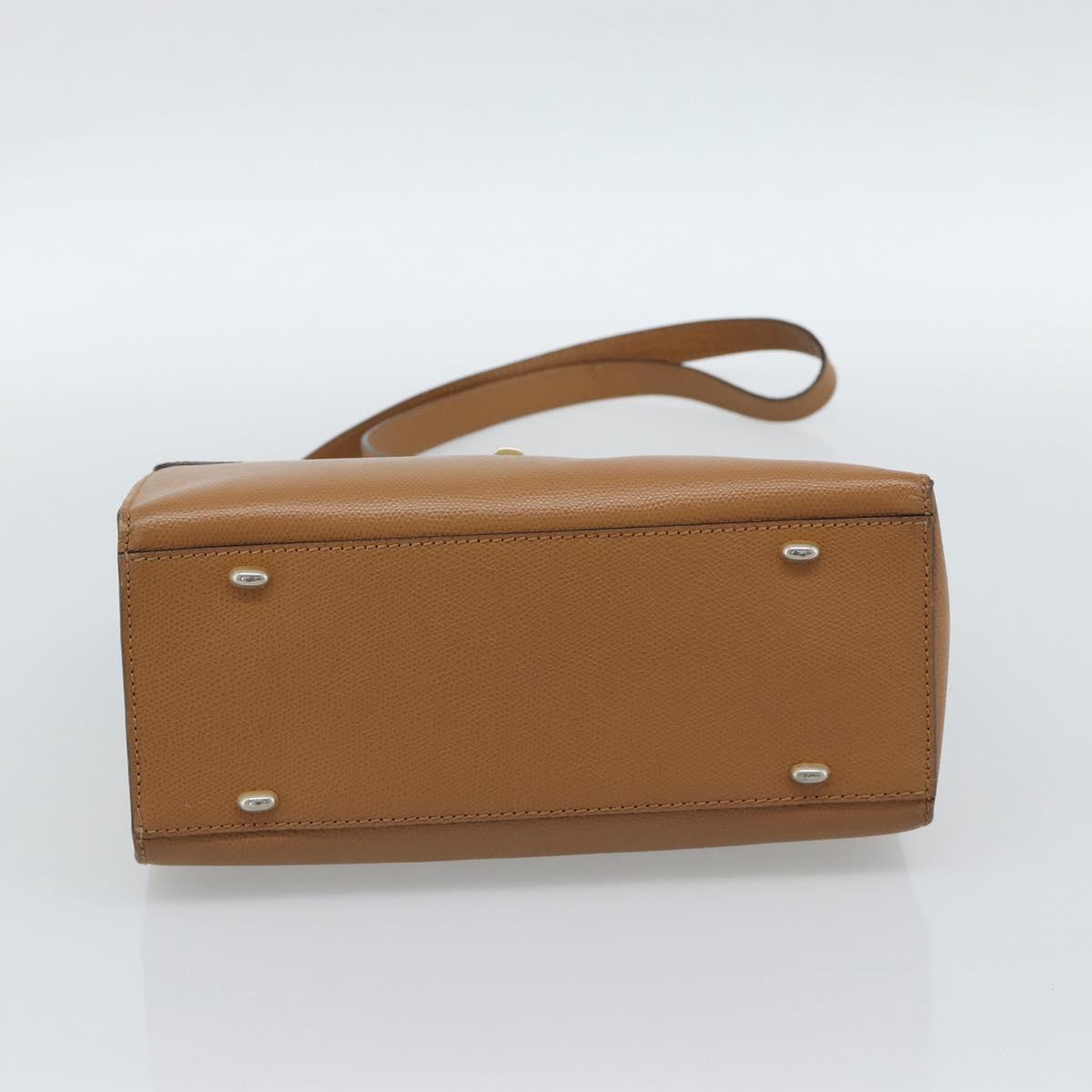 CELINE Hand Bag Leather 2way Beige Gold Auth 186265