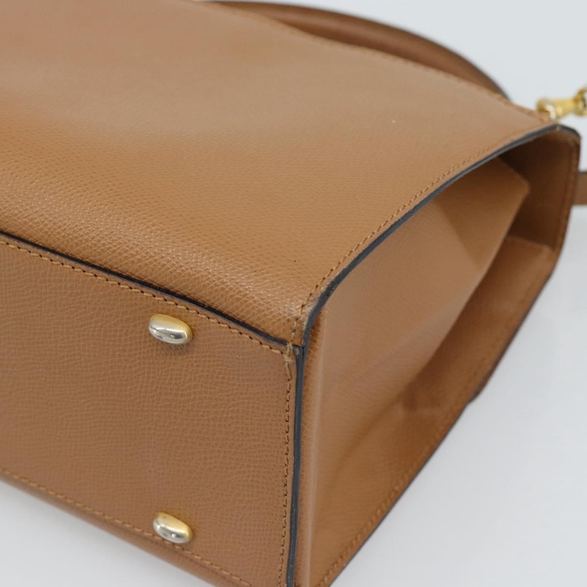 CELINE Hand Bag Leather 2way Beige Gold Auth 186265