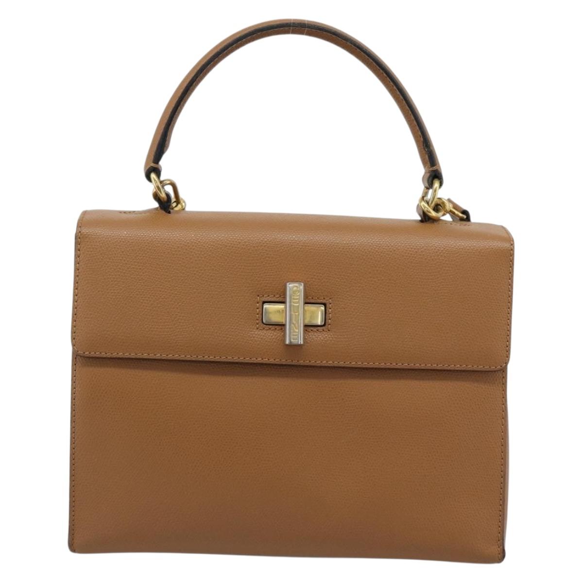 CELINE Hand Bag Leather 2way Beige Gold Auth 186265