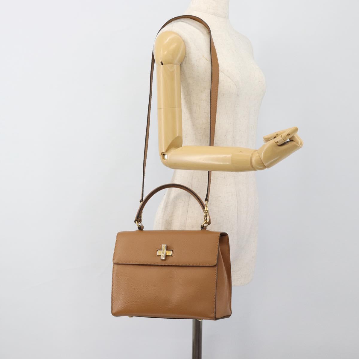 CELINE Hand Bag Leather 2way Beige Gold Auth 186265