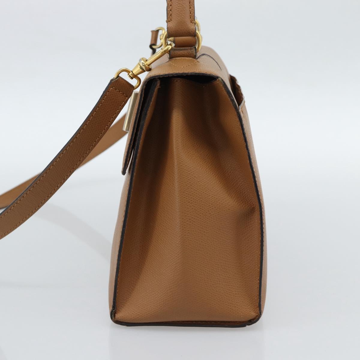CELINE Hand Bag Leather 2way Beige Gold Auth 186265