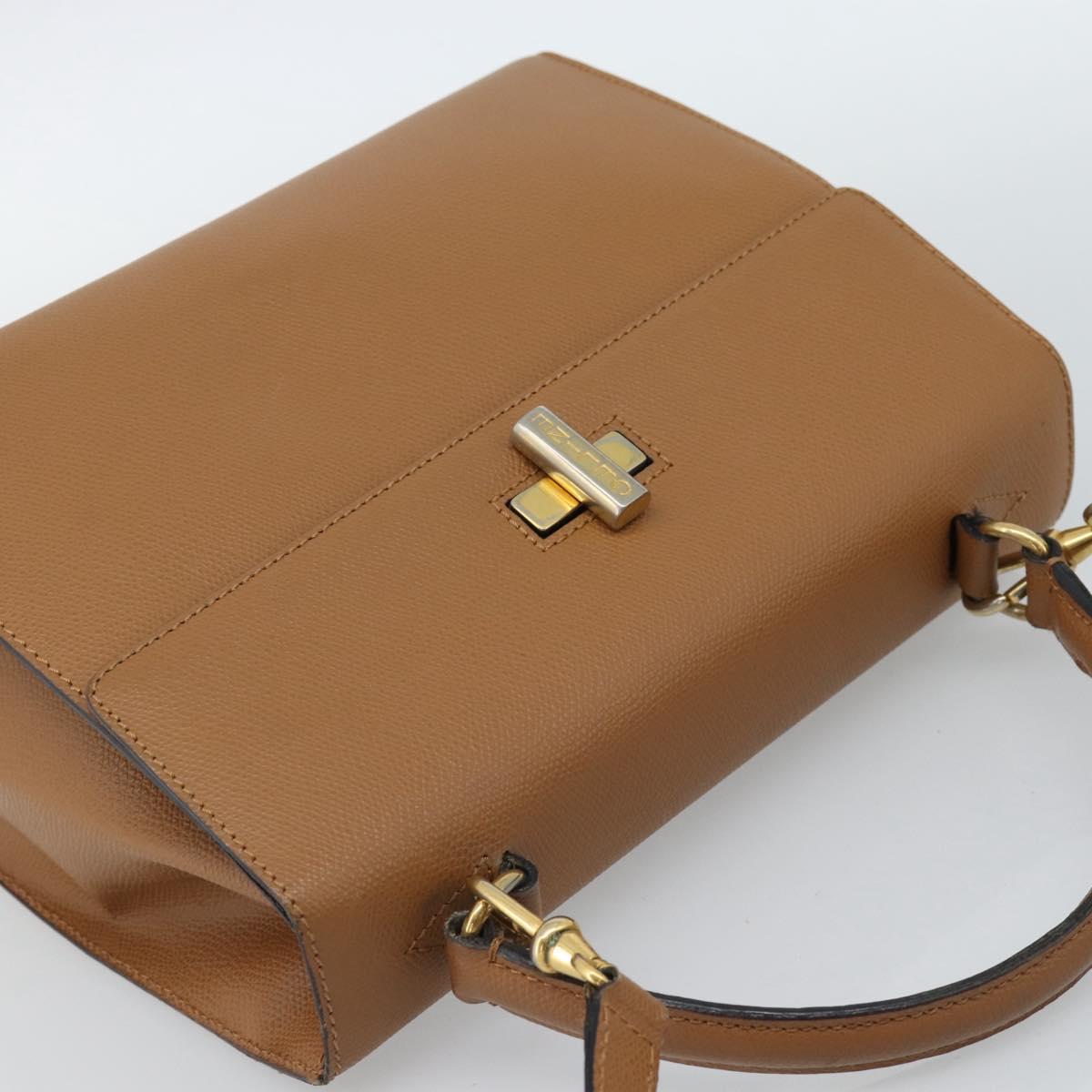 CELINE Hand Bag Leather 2way Beige Gold Auth 186265