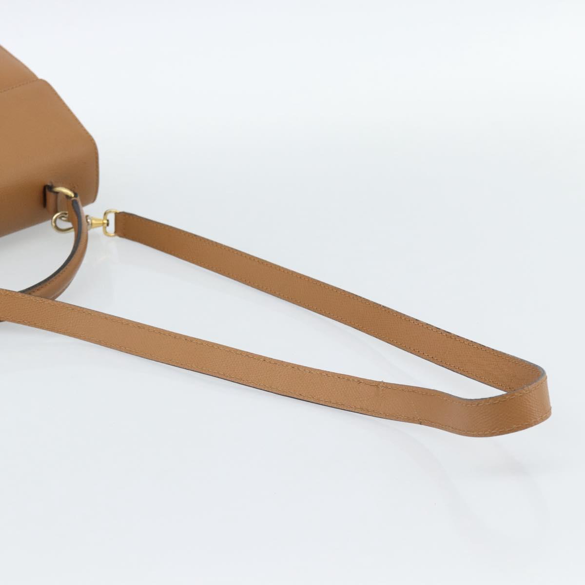 CELINE Hand Bag Leather 2way Beige Gold Auth 186265