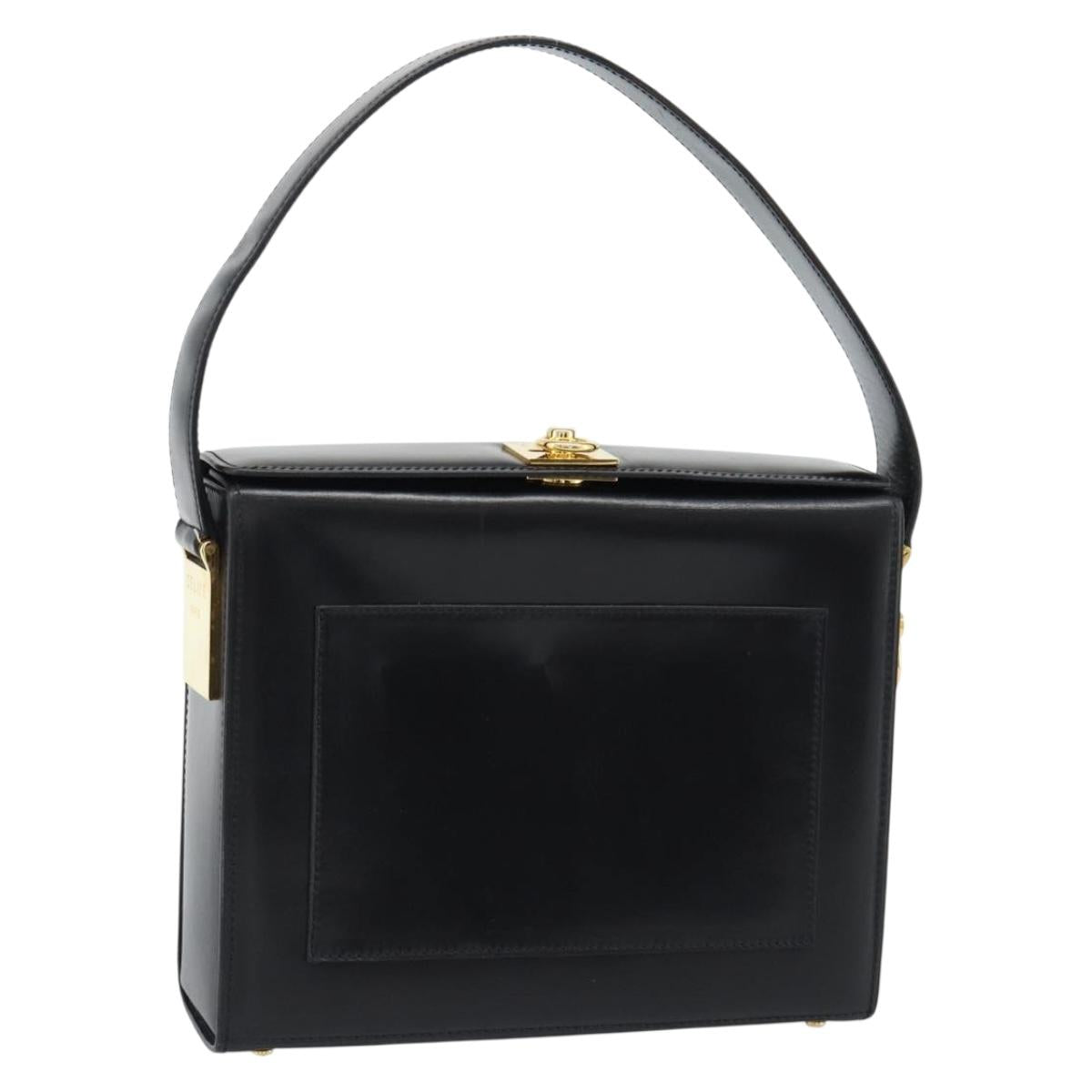 CELINE Hand Bag Leather Black Gold Auth 186268V