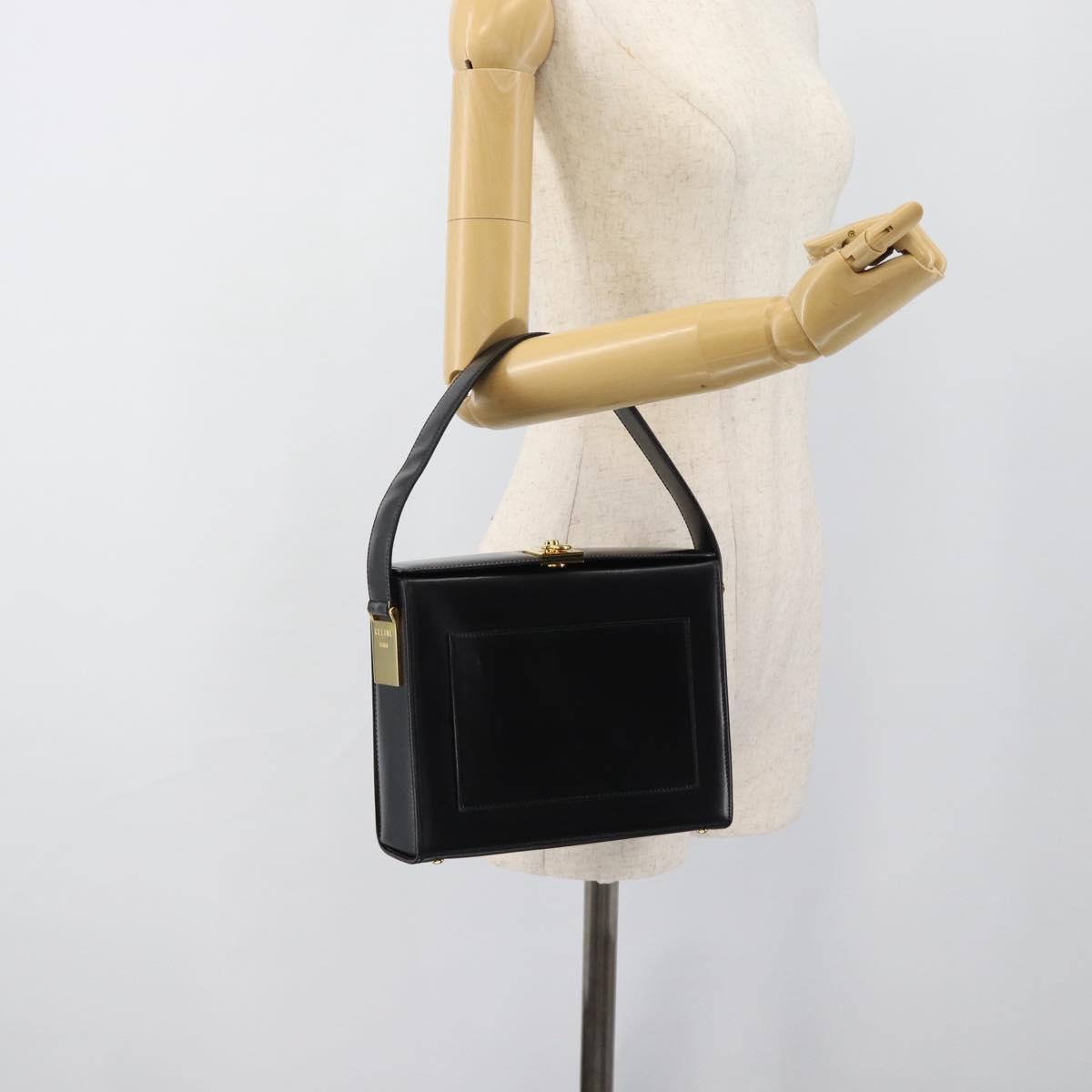 CELINE Hand Bag Leather Black Gold Auth 186268V