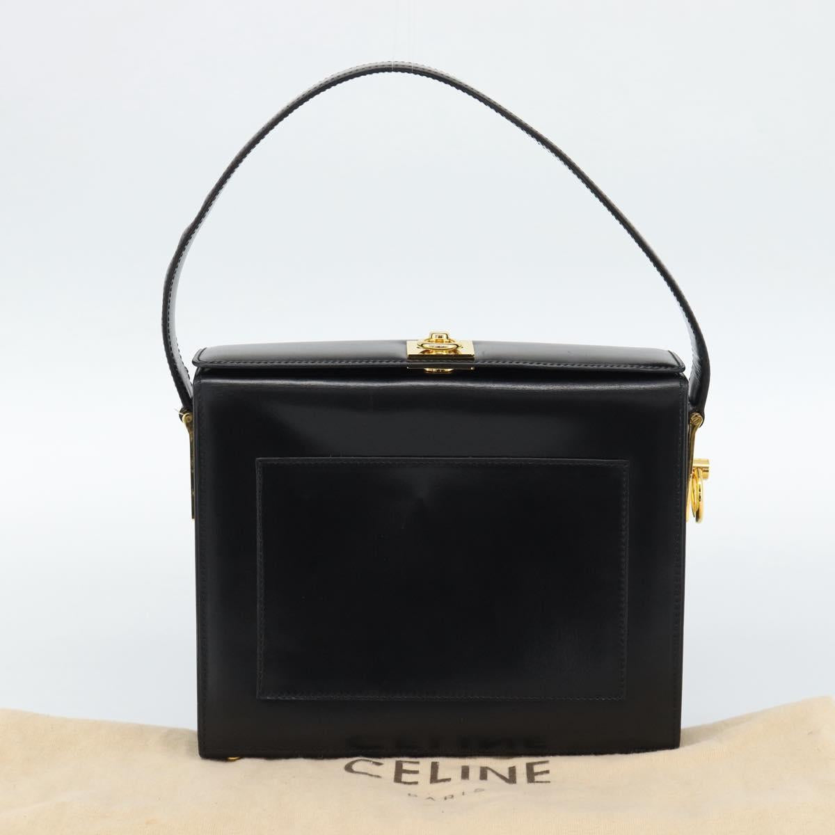 CELINE Hand Bag Leather Black Gold Auth 186268V