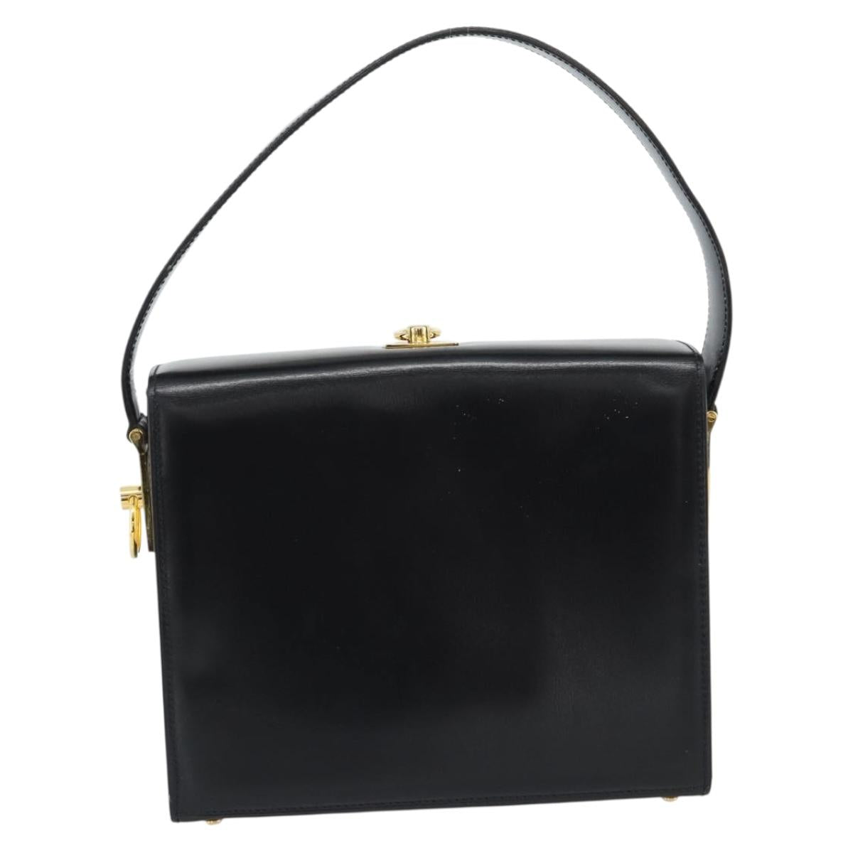 CELINE Hand Bag Leather Black Gold Auth 186268V