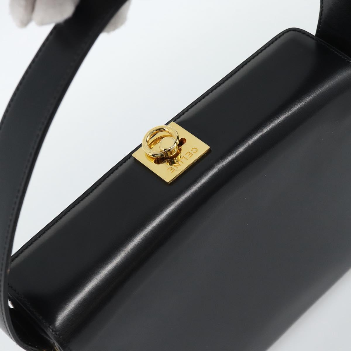 CELINE Hand Bag Leather Black Gold Auth 186268V