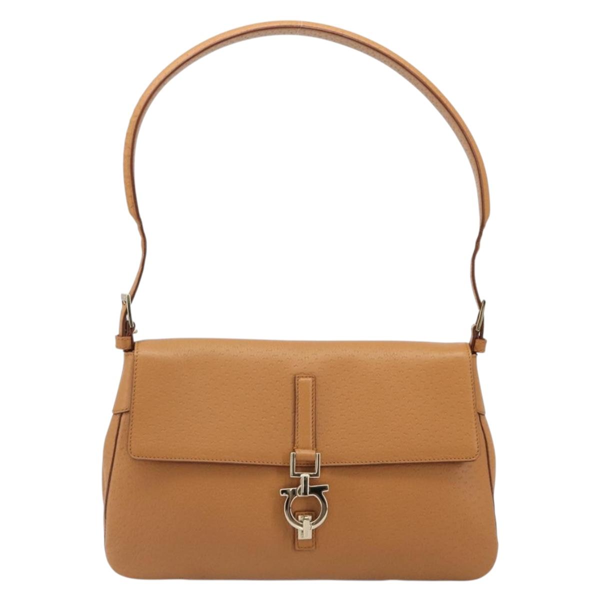 Salvatore Ferragamo Gancini Shoulder Bag Leather Brown Gold Auth 186271A