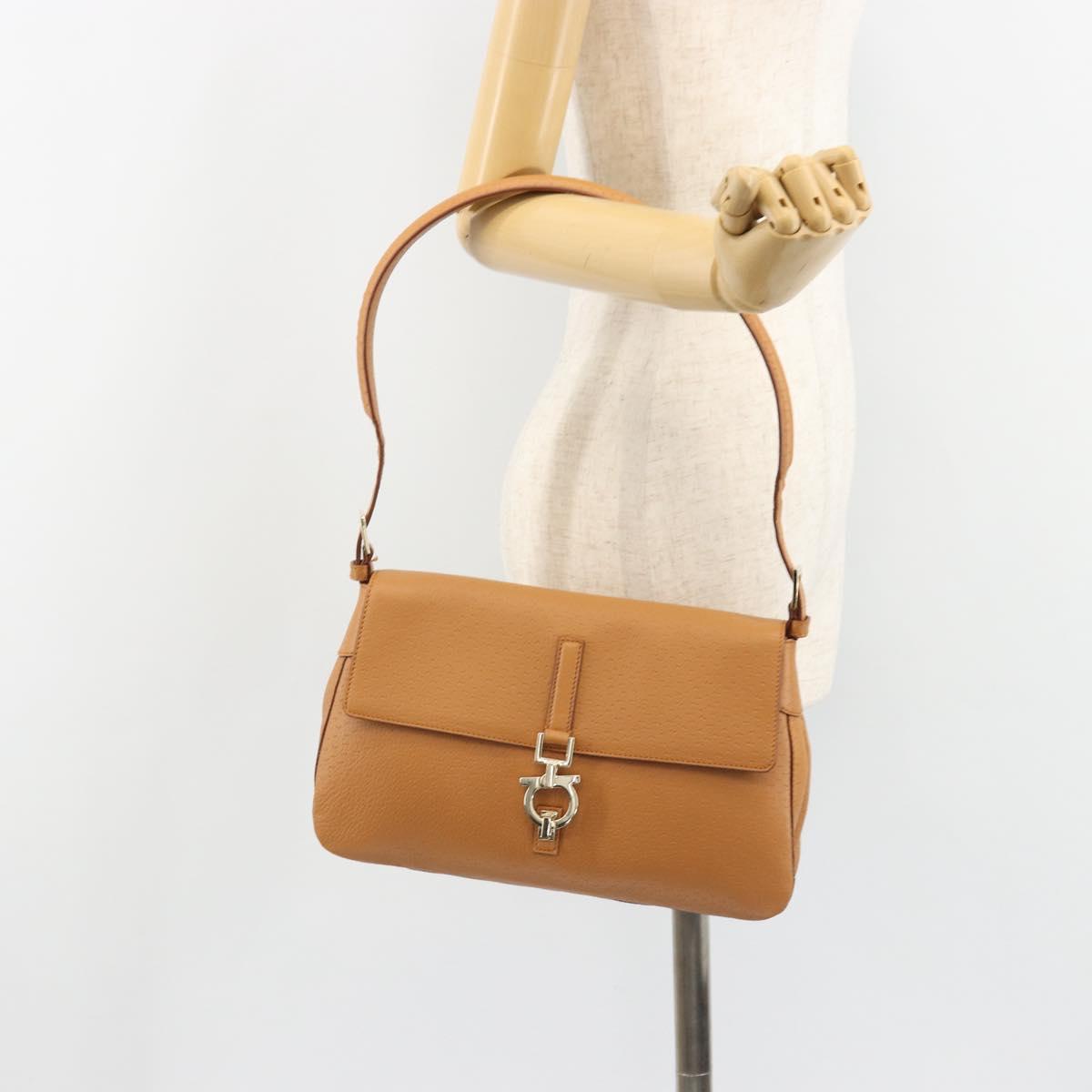 Salvatore Ferragamo Gancini Shoulder Bag Leather Brown Gold Auth 186271A