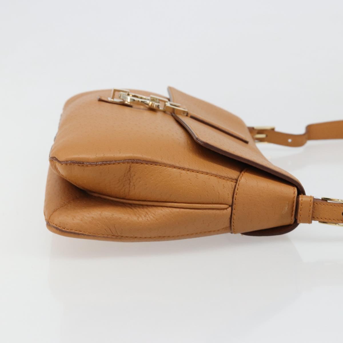 Salvatore Ferragamo Gancini Shoulder Bag Leather Brown Gold Auth 186271A