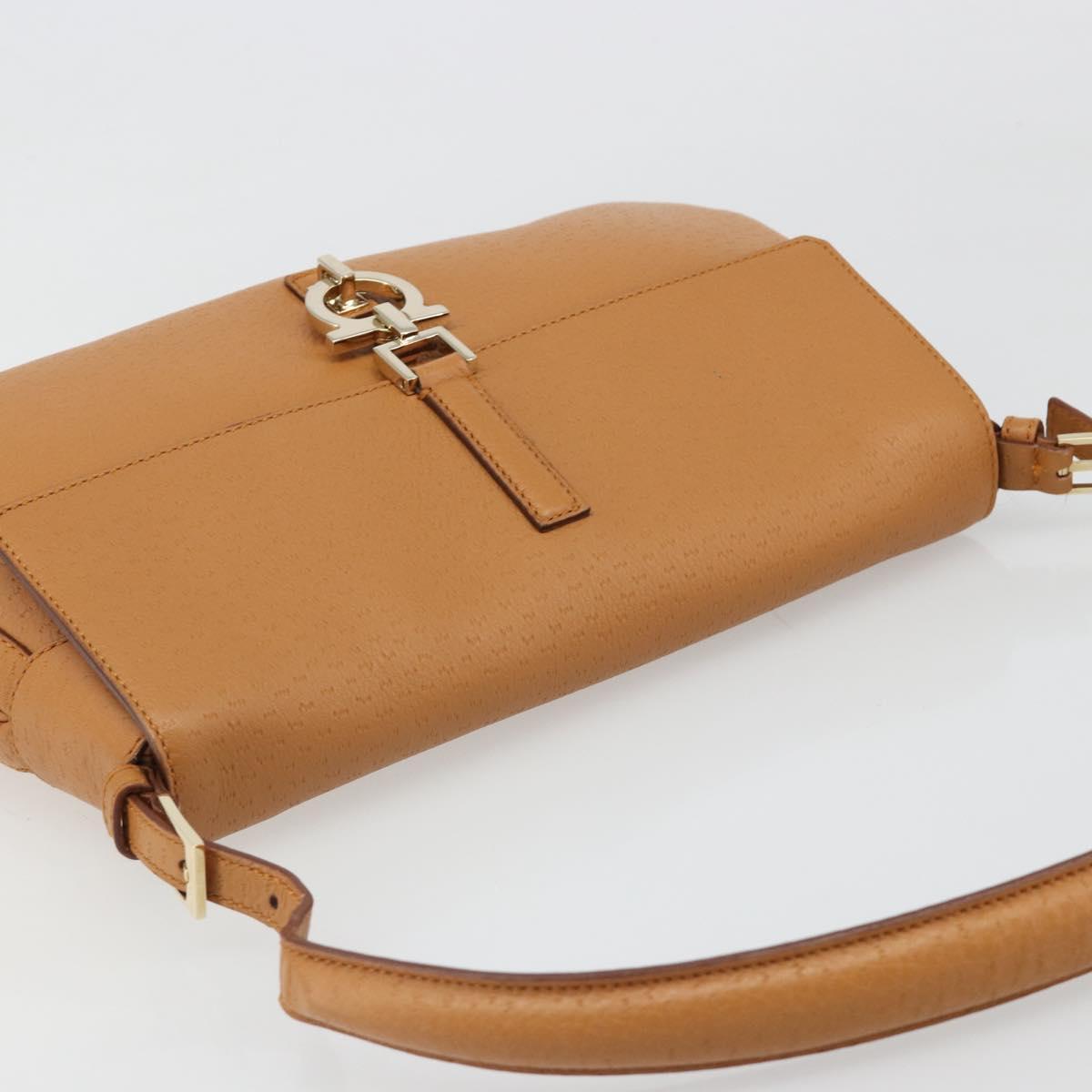 Salvatore Ferragamo Gancini Shoulder Bag Leather Brown Gold Auth 186271A
