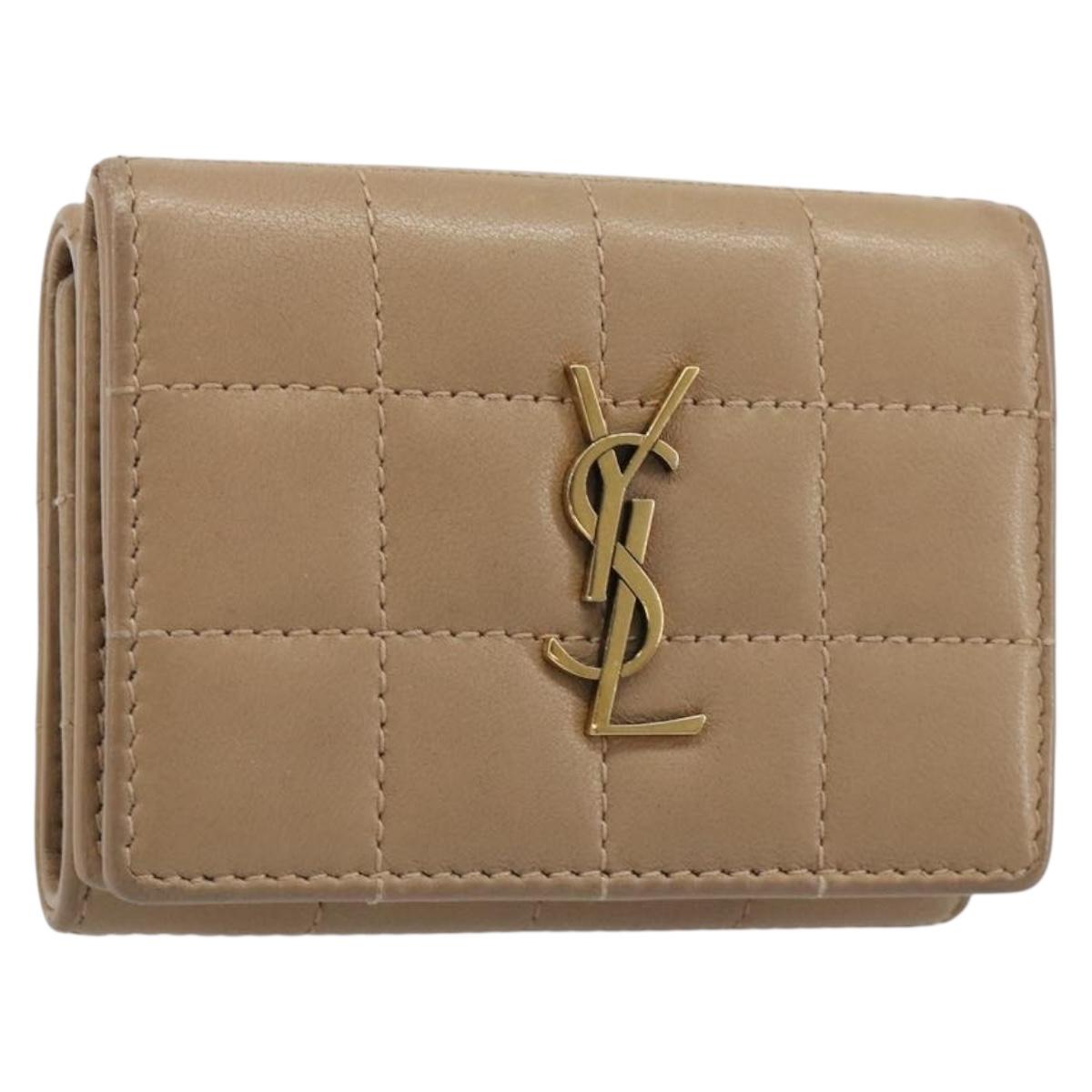 SAINT LAURENT Cassandra Wallet Leather Beige Gold Auth 186279A