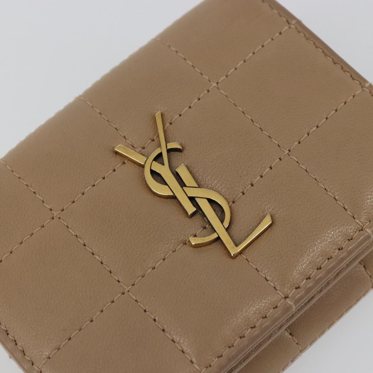 SAINT LAURENT Cassandra Wallet Leather Beige Gold Auth 186279A