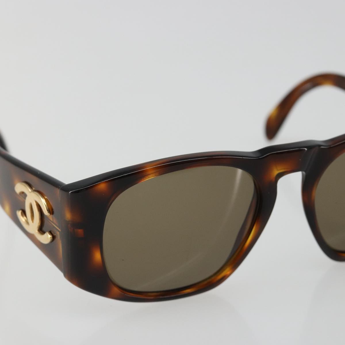 CHANEL COCO Mark Sunglasses plastic Brown CC Auth 186283