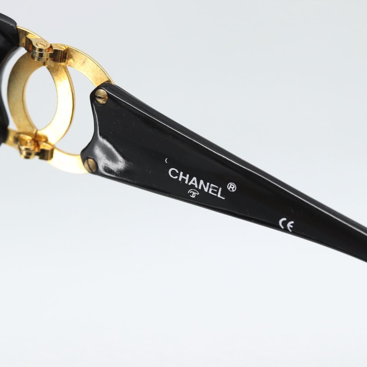 CHANEL COCO Mark Sunglasses Plastic Black Gold CC Auth 186284M