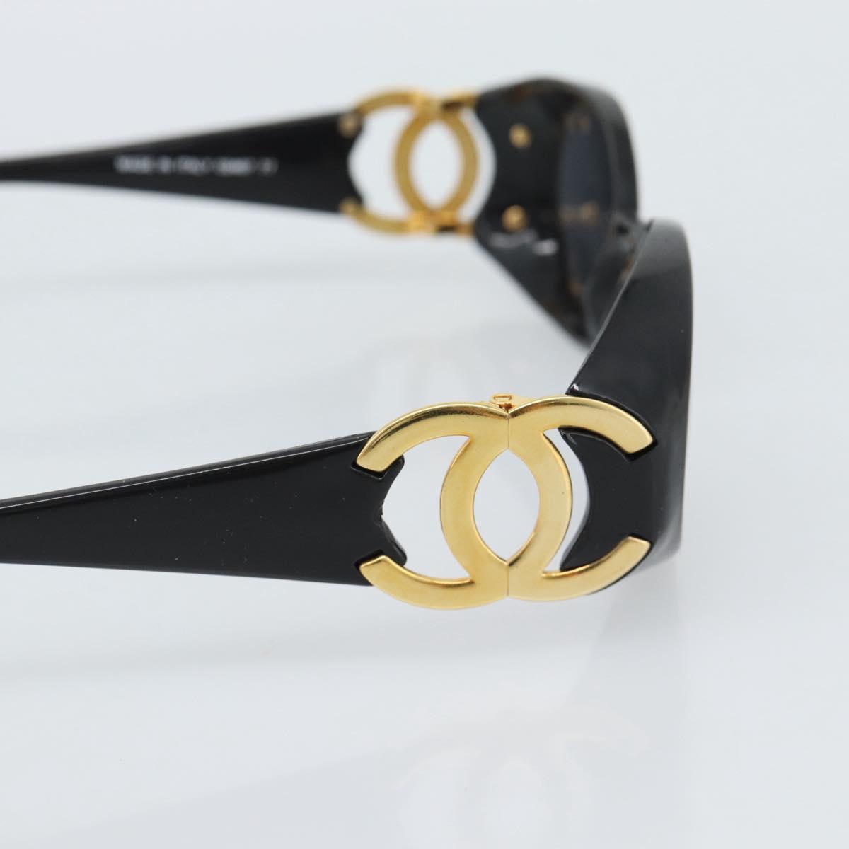 CHANEL COCO Mark Sunglasses Plastic Black Gold CC Auth 186284M