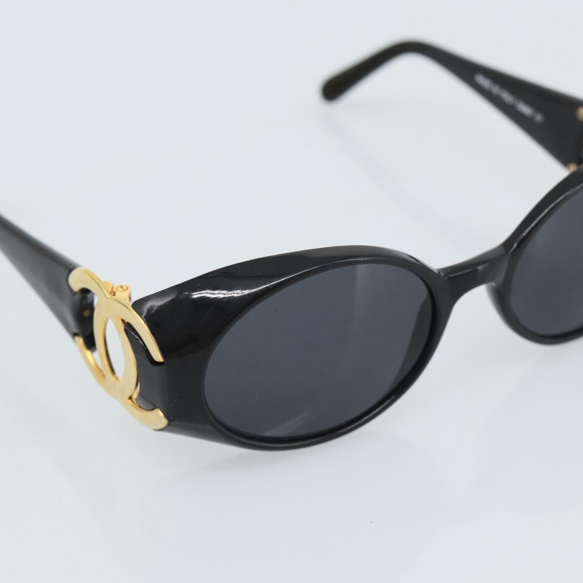 CHANEL COCO Mark Sunglasses Plastic Black Gold CC Auth 186284M