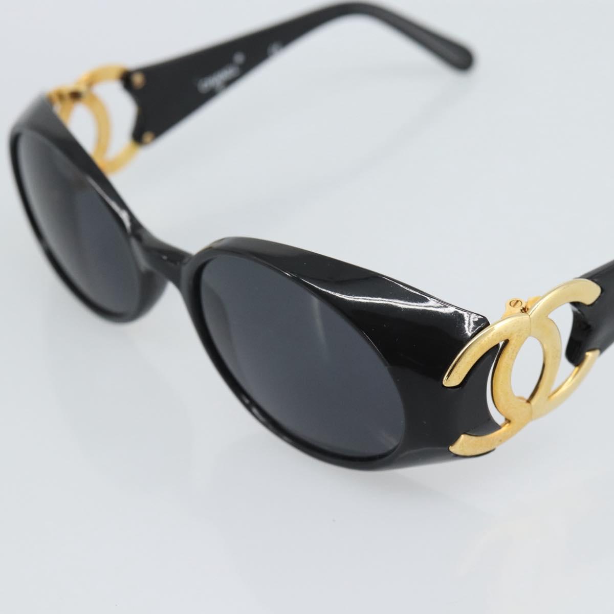 CHANEL COCO Mark Sunglasses Plastic Black Gold CC Auth 186284M