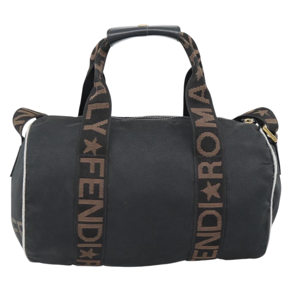 FENDI Hand Bag Canvas 2way Black Gold Auth 186293