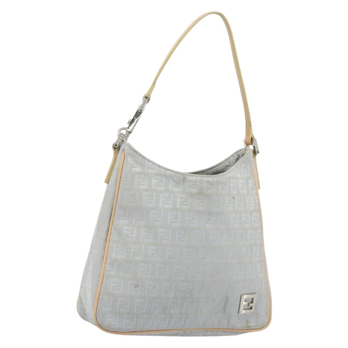FENDI Zucchino Canvas Shoulder Bag Light Blue Silver Auth 186294A
