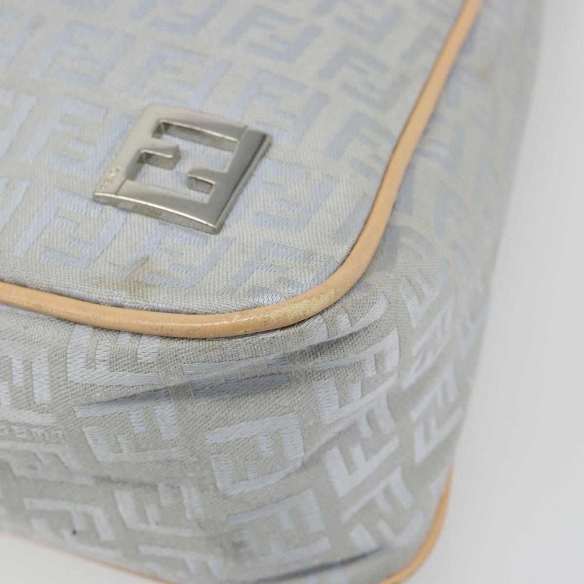 FENDI Zucchino Canvas Shoulder Bag Light Blue Silver Auth 186294A