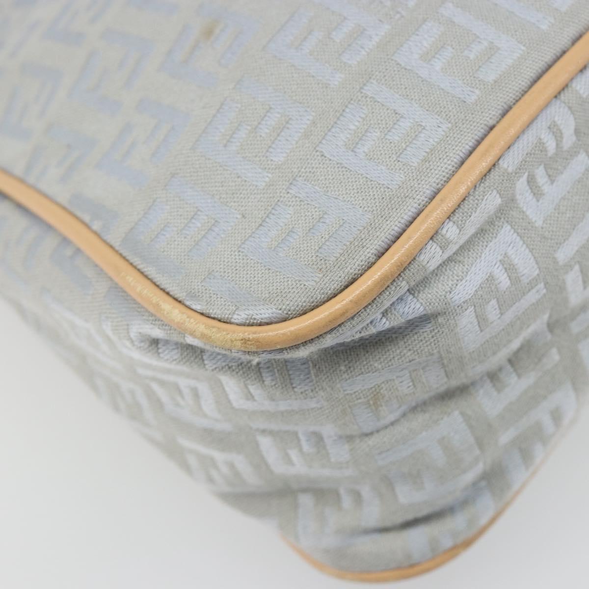 FENDI Zucchino Canvas Shoulder Bag Light Blue Silver Auth 186294A